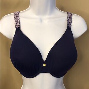 Natori Navy Bra with Lavender Lace Straps